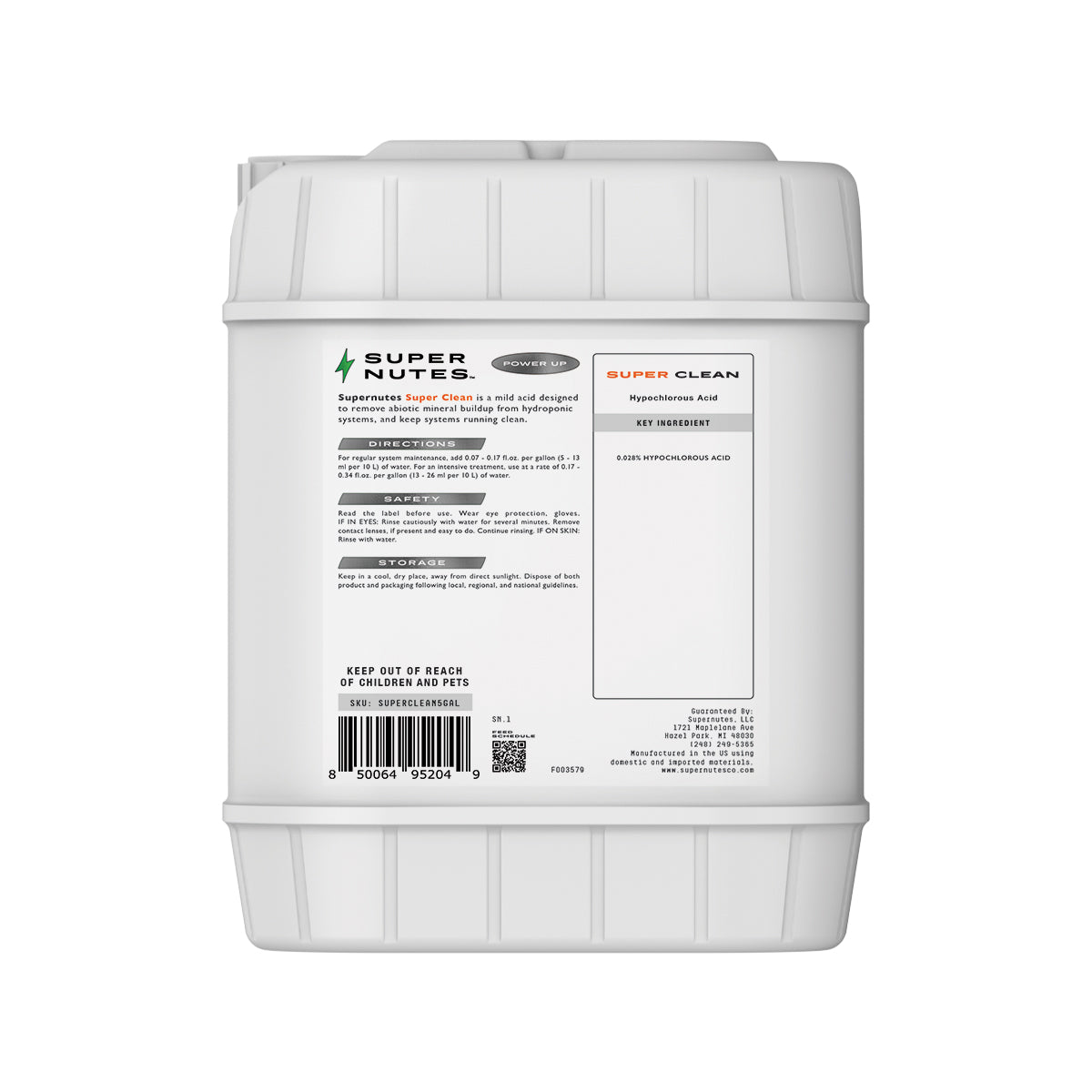 Back view of Supernutes Super Clean container