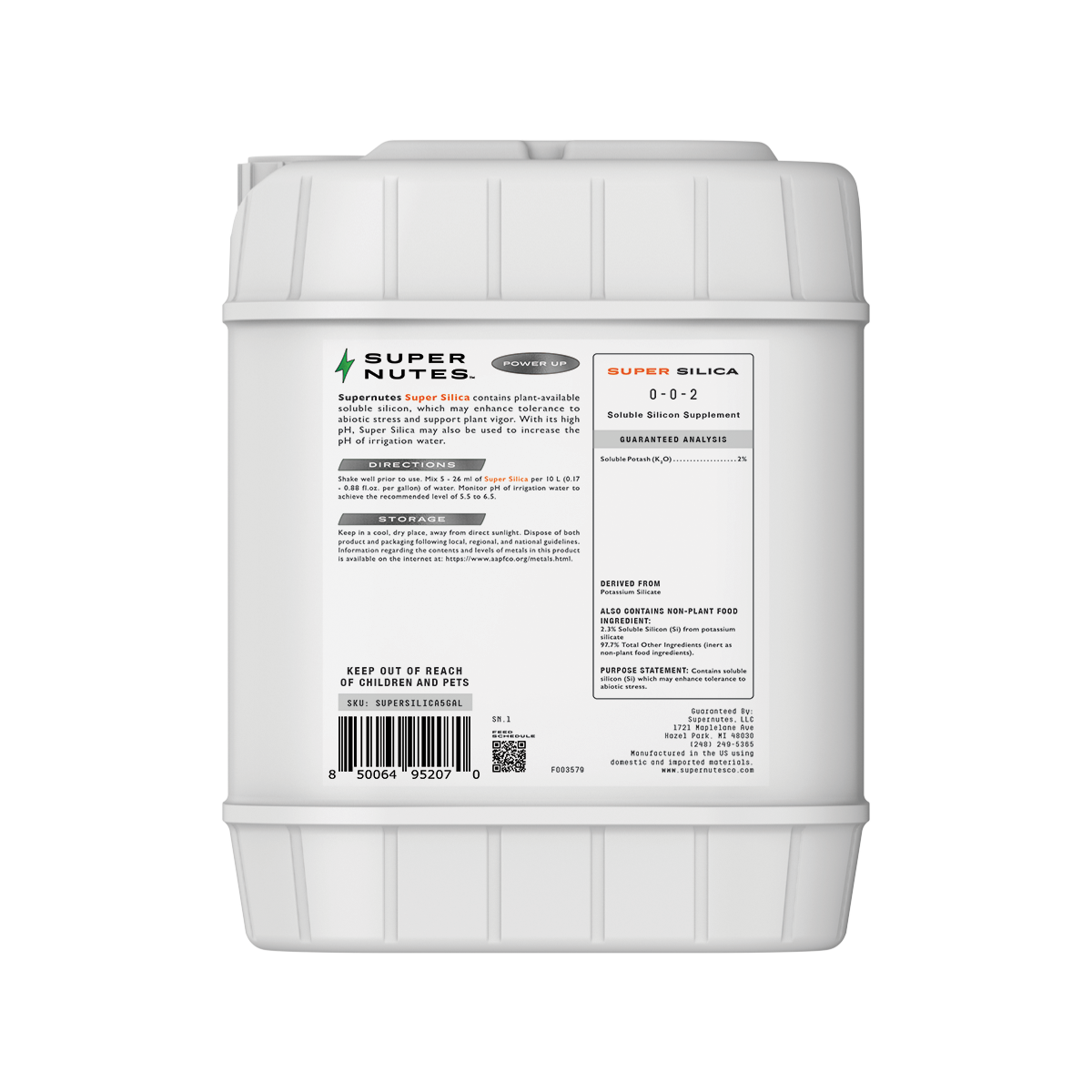 Back view of Supernutes Silica 5G container